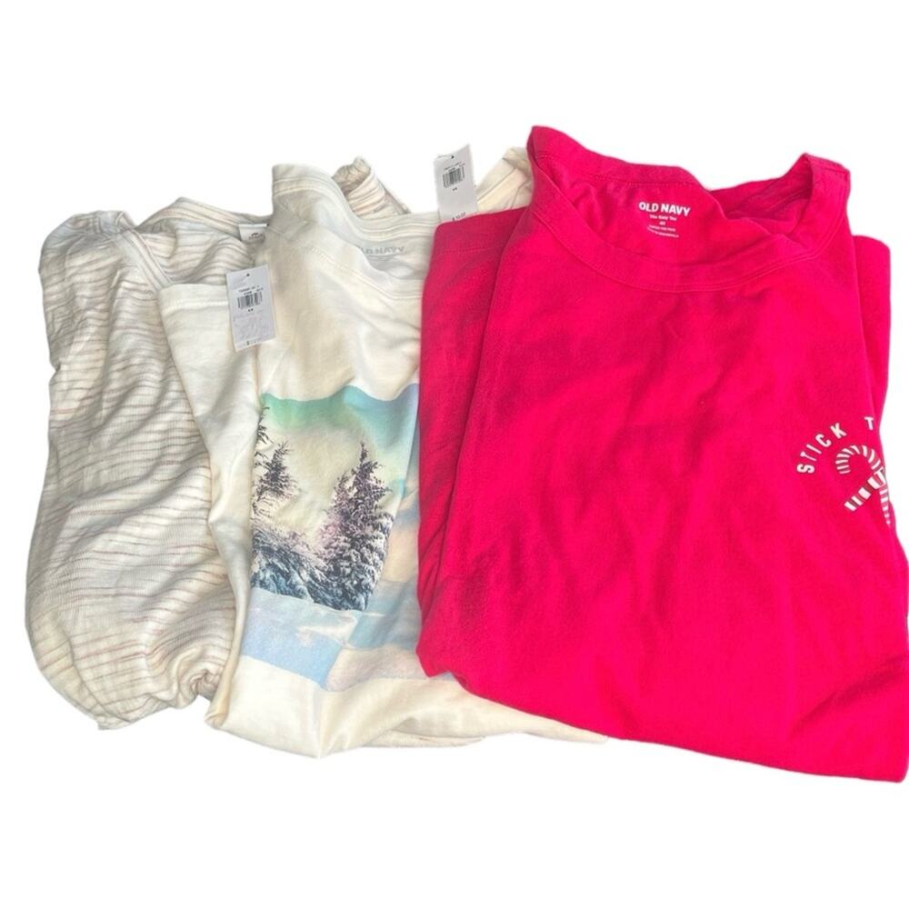 Old Navy Bright Pink and Cream Women's Tees